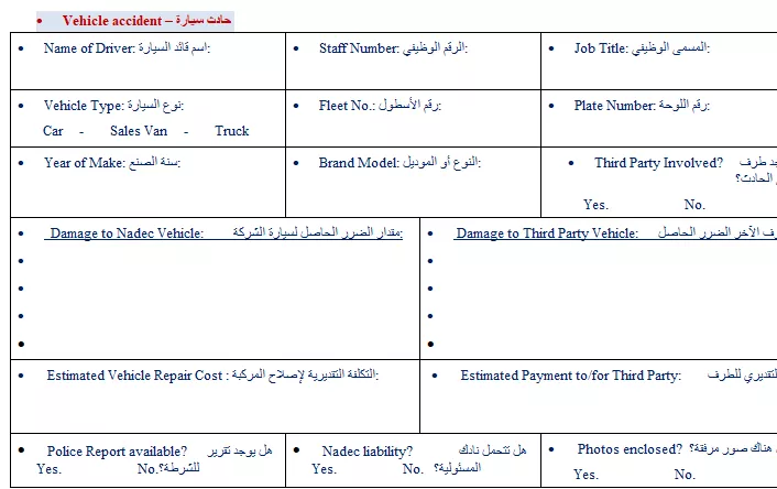 نموذج تقرير حادث مروري: صيغة جاهزة للتحميل واستخدامها